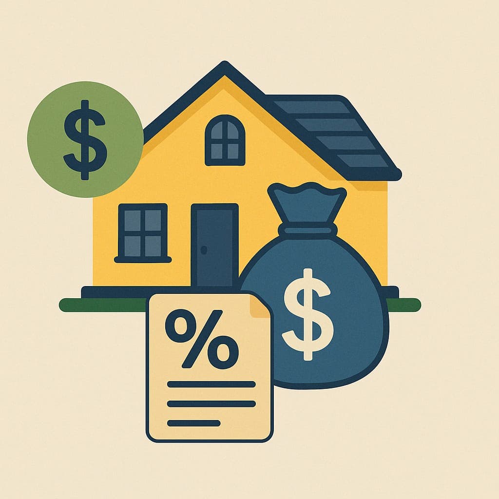 House with savings icons representing property tax deferrals and exemptions